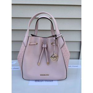 Michael Kors Phoebe Signature Large Drawstring Bucket Grab Bag -DK Powder Blush